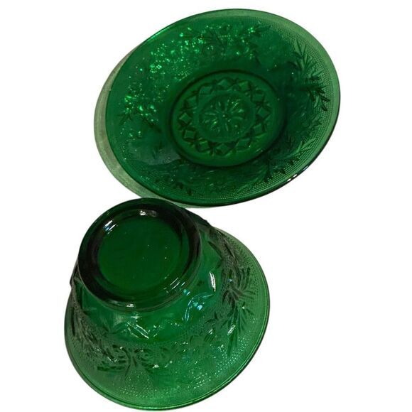 Vintage Anchor Hocking Sandwich Forest Green Custard Cup and liner/saucer - Picture 6 of 9